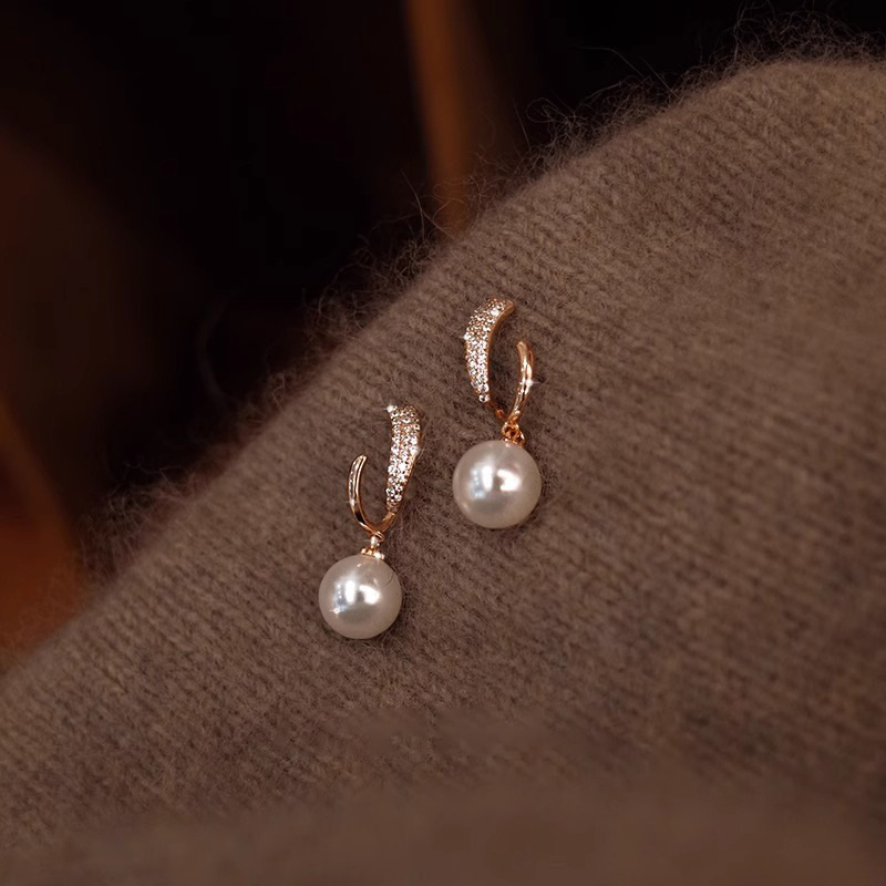 Elegant Micro-inlaid Zircon And Pearl Earrings For Women_voghion.com