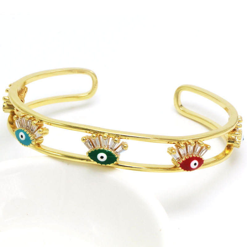 Simple Style Devilu0027S Eye Copper Inlay Artificial Diamond Bangle 1 Piece