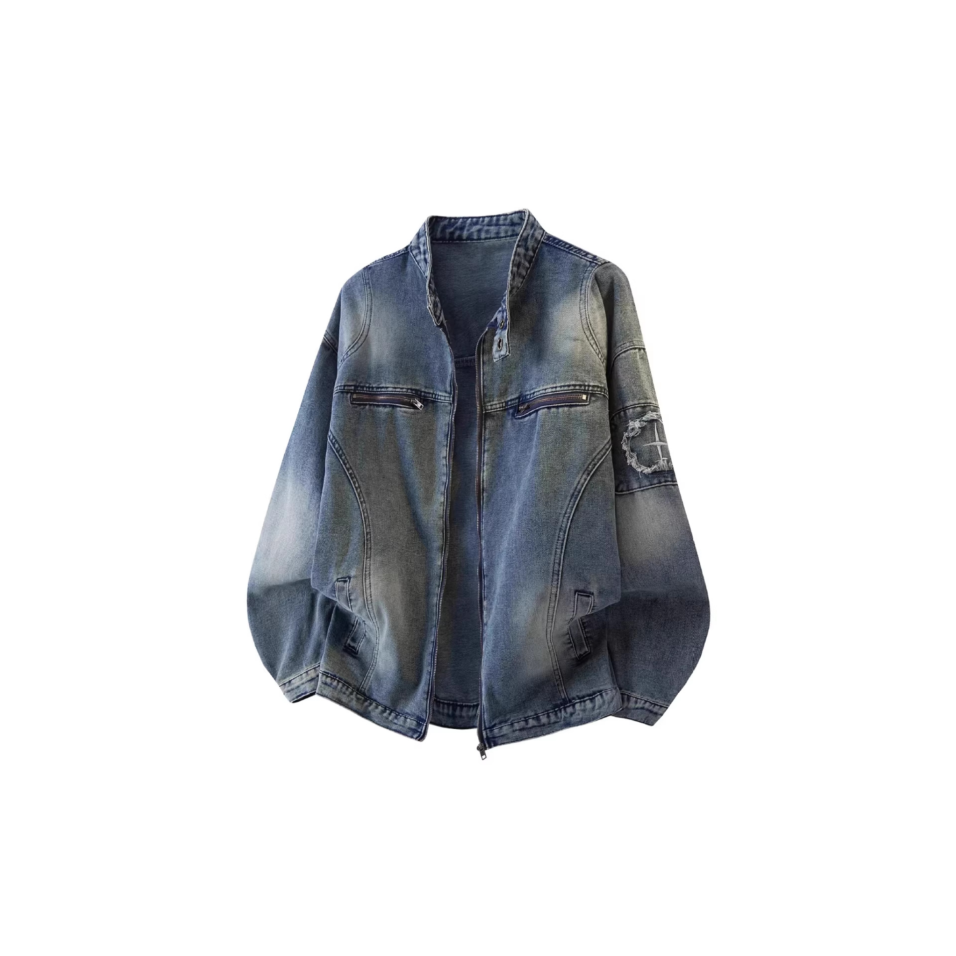 Spring and Autumn American Retro Distressed Washed Denim Jacket Women's Trendy High Street Loose Casual Workwear Jacket