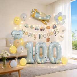 ins男女孩宝宝百日宴100天满月气球装饰场景布置氛围拍照道具背景