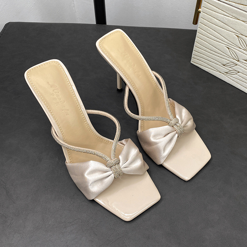 In-Stock 2026 Summer Hot-Selling Rhinestone Ysl Sandals for Women, Elegant Socialite Style, Thin Heel High Heels, Slip-On for Outdoor Wear