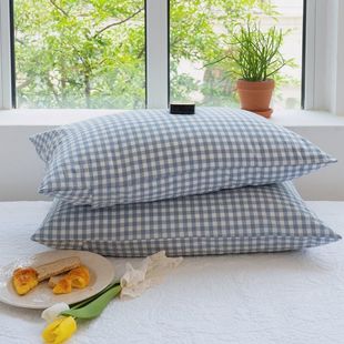 Japanese Washed Cotton Plaid Pillowcase 48Cmx74Cm Princess Style Pair Single Student Dormitory Pillow Core Gankun