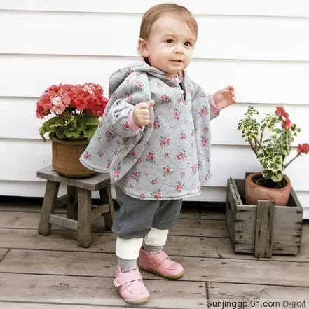 秋冬童披风男女童加厚花朵印花双面穿宝宝斗篷外套