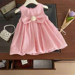 Korean Version New 2024 Girls' Little Kids Butterfly Bow Elegant Princess Dress Baby Summer Stylish Backless Dress Fashion