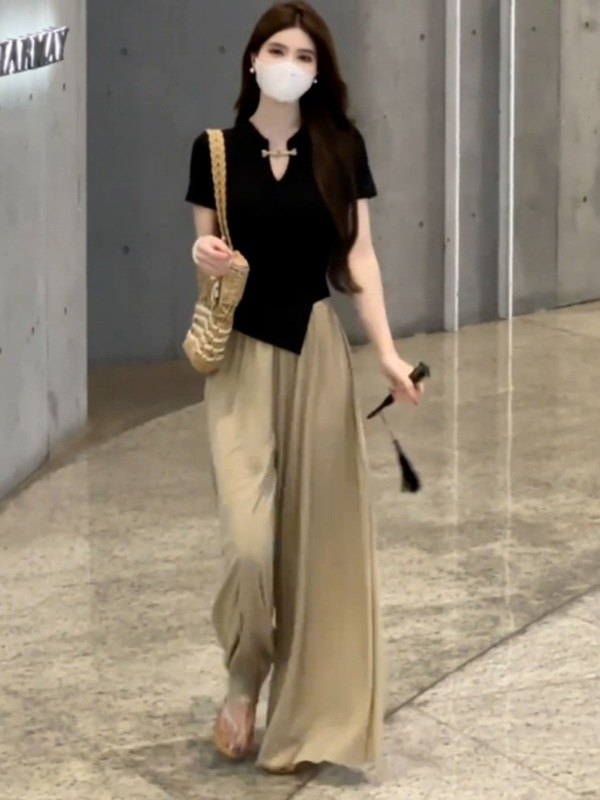 ファットmm 100kg 大きいサイズの婦人服夏新中国風トップワイドレッグパンツツーピースセット気質女神スーツ|undefined