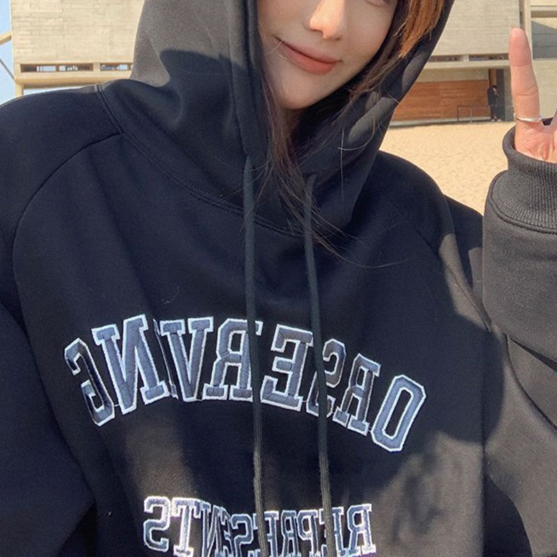 加绒加厚连帽卫衣女学生情侣装bf风宽松长袖打底衫大码外套上衣女|undefined