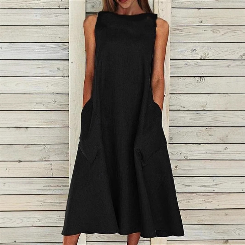 Cotton and Linen Plus-Size Greek-Style Long Dress, European and American Amazon Spring/Summer Women's Sleeveless A-Line Dress, Plus-Size Loose Fit Cotton and Linen Plus-Size Greek-Style Long Dress, European and American Amazon Spring/Summer Women's Sleeveless A-Line Dress, Plus-Size Loose Fit