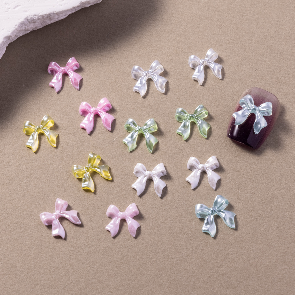 Ice-Clear Pearlescent Bow Nail Art Accessories New Three-Dimensional Versatile Ribbon Bow Nail Decorations Wholesale