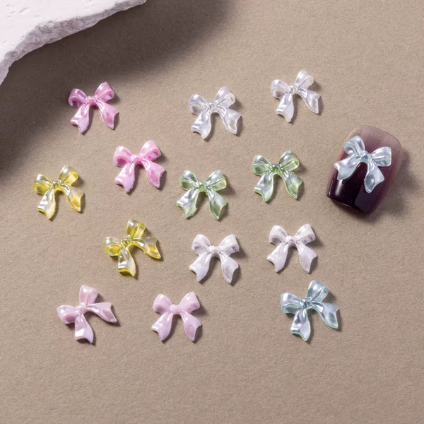 Ice-Clear Pearlescent Bow Nail Art Accessories New Three-Dimensional Versatile Ribbon Bow Nail Decorations Wholesale