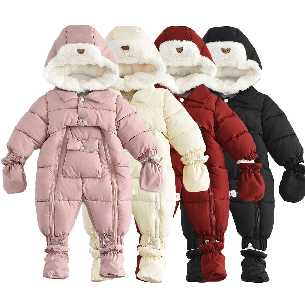 Cute quilted warm winter children's bodysuit for early age