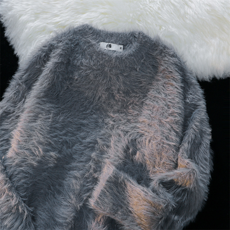 Autumn and Winter Solid Color Warm Inner Knitwear Men's Japanese Style Fashion Brand Retro Loose Soft Waxy Furry Round Neck Knitwear