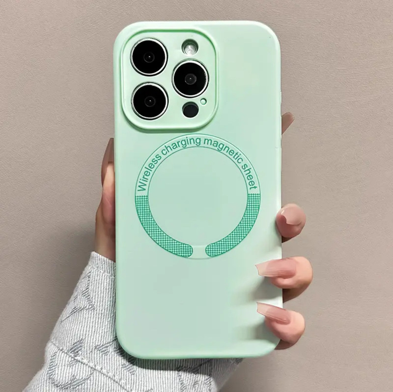 iPhone16promaxに適した液体シリコーン細穴磁気吸引携帯電話ケースシンプルなApple 15落下防止保護カバー|undefined