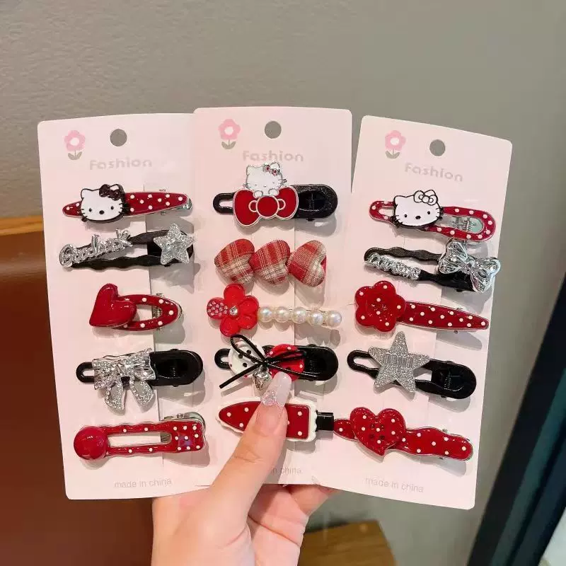 新款蝴蝶结发夹猫咪红色发夹y2k银色夹子女童甜美发饰学生发卡