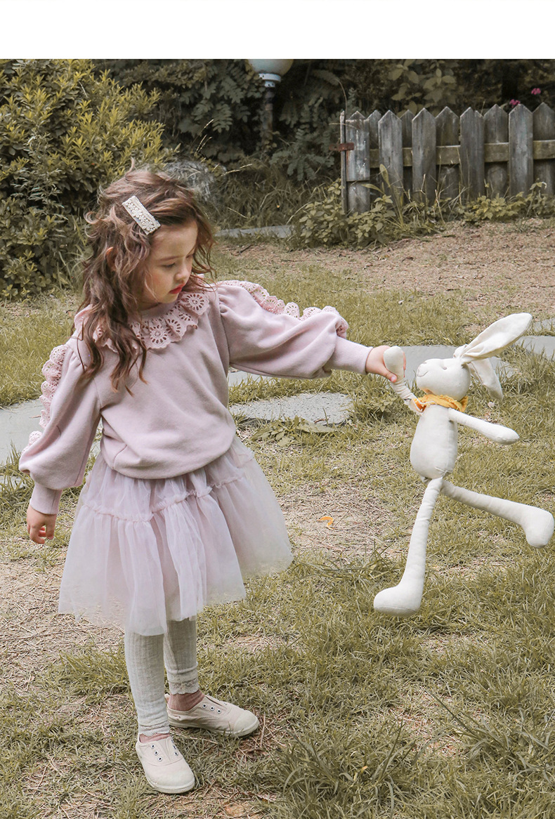 Abbigliamento per bambini Felpa con cappuccio a maniche lunghe pullover allentato in pizzo per bambina_voghion.com