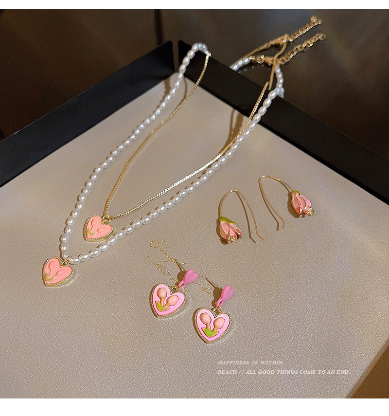 Sweet Heart Shape Flower Copper Enamel Pendant Necklace