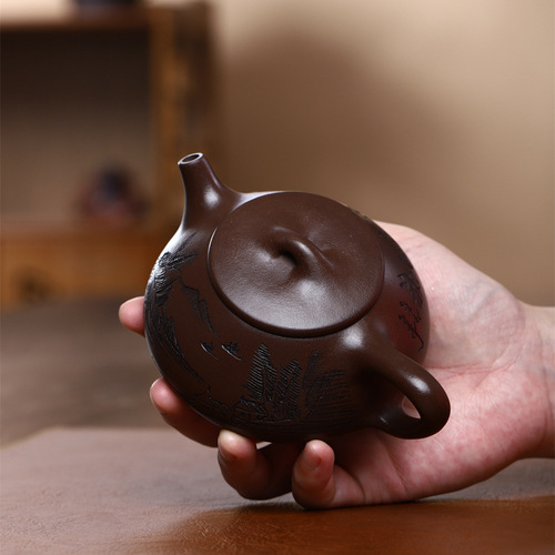 Yixing purple mud and purple sand pot wholesale household handmade heavenly reward Qin Jingzhou stone ladle pot teapot tea set live supply