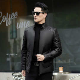 海宁真皮皮衣男2025冬季新款中老年时尚帅气机车短款羽绒服皮衣男