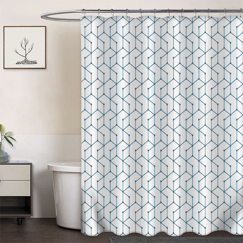 Cortina de ducha de poliéster impresa con hebilla de cortina de ducha de plástico baño cuarto de baño cortina de partición impermeable a prueba de moho