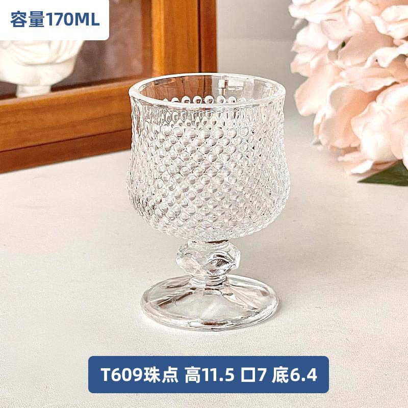 Taza de vidrio de pie alto a rayas verticales vintage taza de helado estilo ins diseño sensación bebida taza de jugo taza de vidrio de café