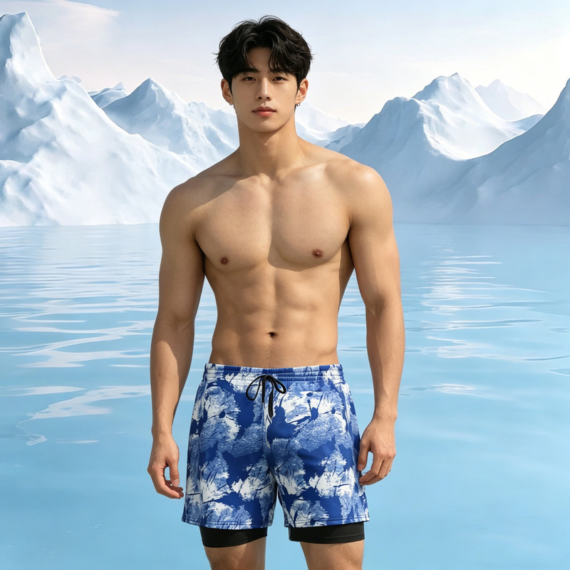 Men's Swim Trunks, Double-Layered, Long, Plus Size, Anti-Embarrassment, Men's Swimming Shorts, Boxer Style for the Pool Men's Swim Trunks, Double-Layered, Long, Plus Size, Anti-Embarrassment, Men's Swimming Shorts, Boxer Style for the Pool