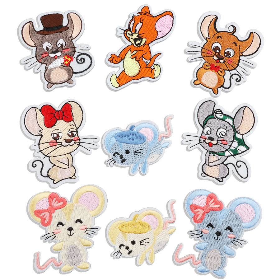 玖邵新款卡通老鼠刺绣布贴可爱动物绣花章儿童服装装饰补洞补丁贴