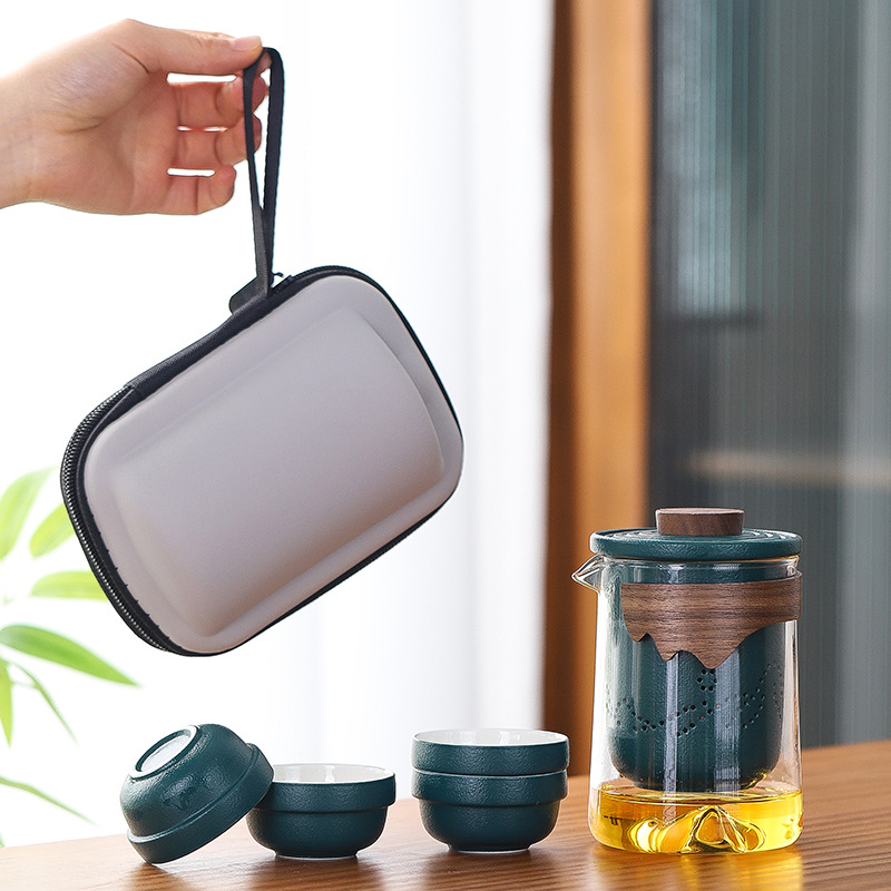 먼 산 냄비와 컵 4개 - 진한 녹색