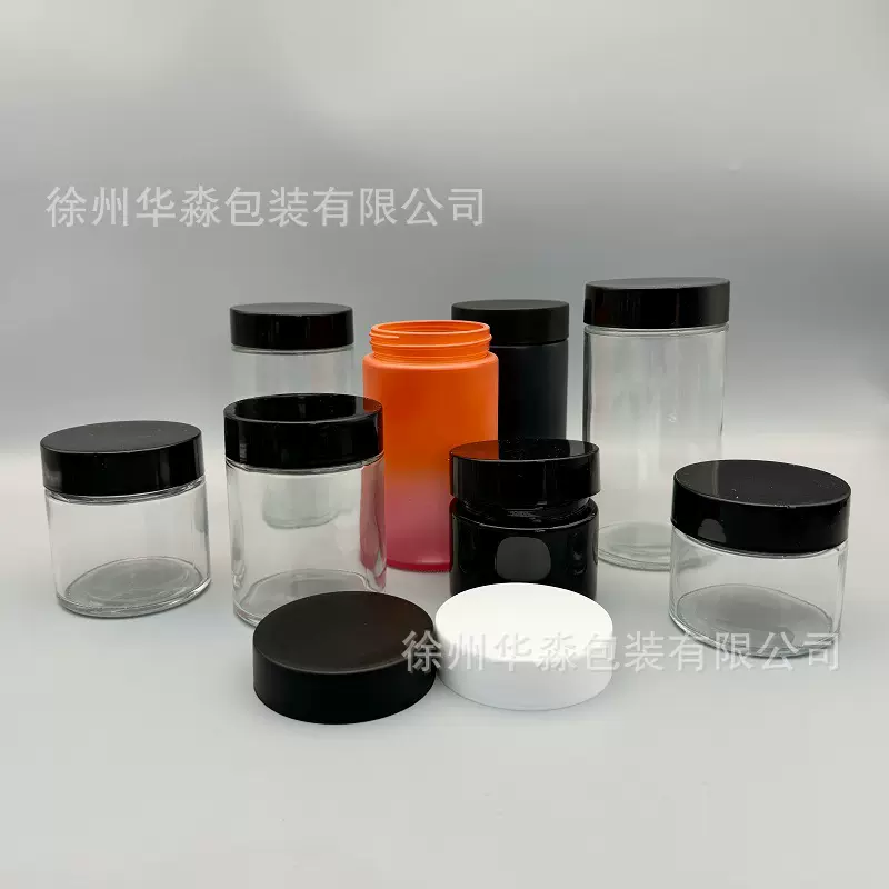 现货14oz压旋盖直圆片剂胶囊瓶透明密封玻璃罐保健品药丸大瓶子