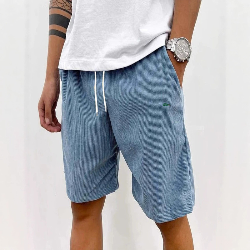 2026 European and American Cross-Border Amazon New Men's Corduroy Fashion Lace-Up Casual Large Size Shorts with Crocodile Logo 2026 European and American Cross-Border Amazon New Men's Corduroy Fashion Lace-Up Casual Large Size Shorts with Crocodile Logo