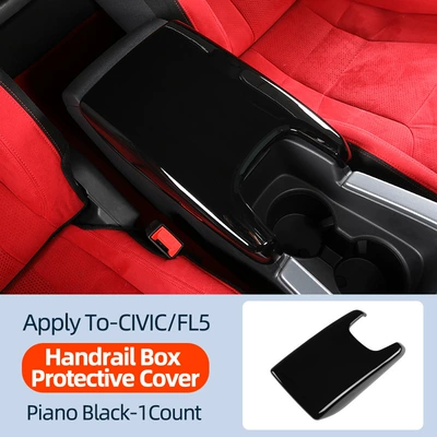 New Hand Guard for Eleventh Generation Civic Armrest Box Panel Carbon Fiber Central Decoration Central Control Gear Interior Modification (Armrest box) - bright-black-piano-black