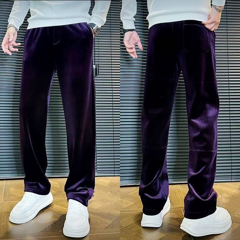 Autumn and Winter Popular High-End Gold Velvet Sports Slim Straight Pants, Lazy Style, Fashionable and Versatile Men's Drapey Casual Pants
