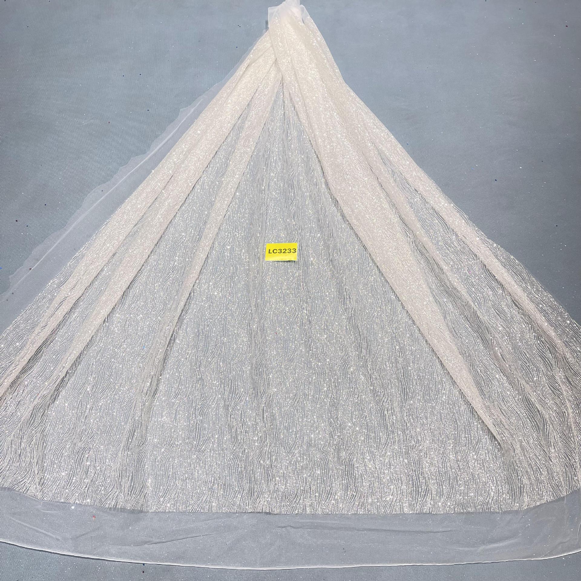 LC3233款花型10Y起订 婚纱礼服面料 网纱洒金片 喷金花型面料