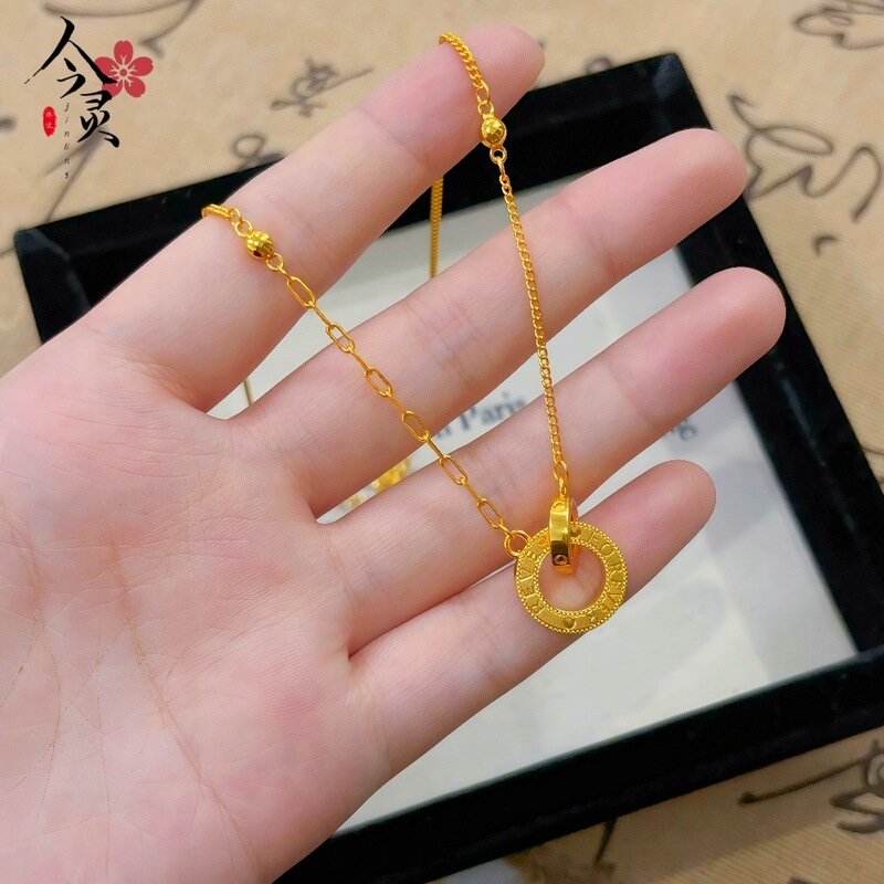 小红书同款沙金古法双环不规则项链女新款轻奢时尚气质锁骨链批发|undefined