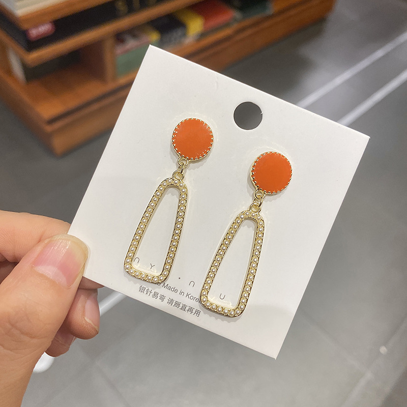 long elegant retro geometric earrings from pearl