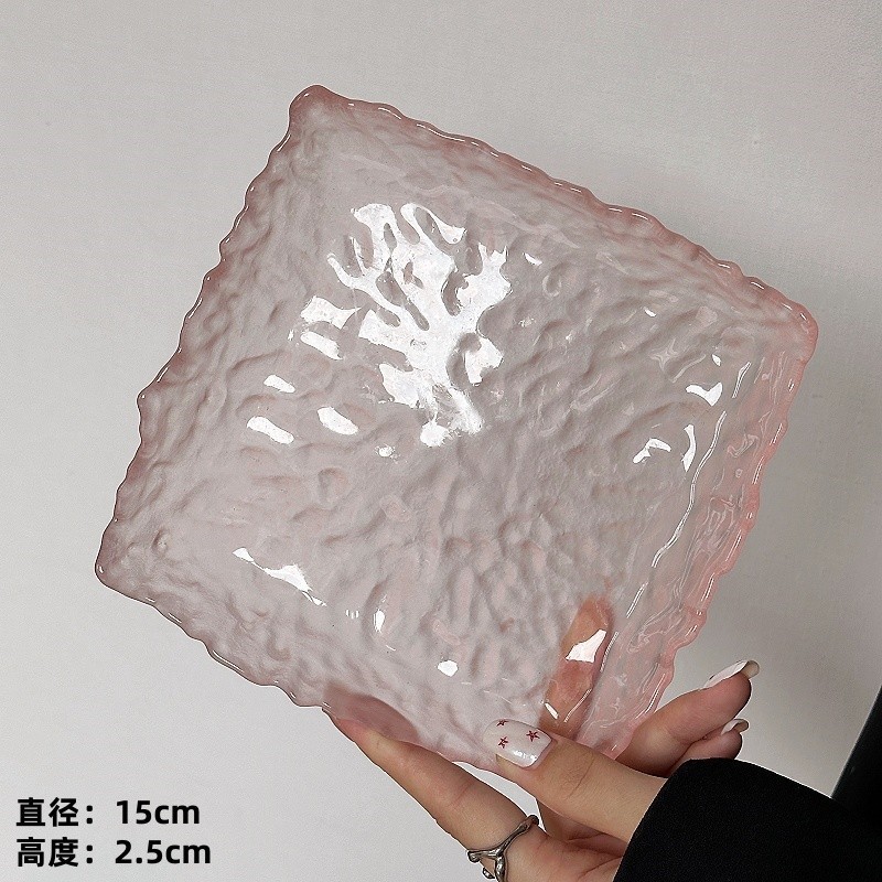 Plato de vidrio irregular glaciar japonés plato de refrigerio casero plato de frutas bandeja de postre circular cubiertos