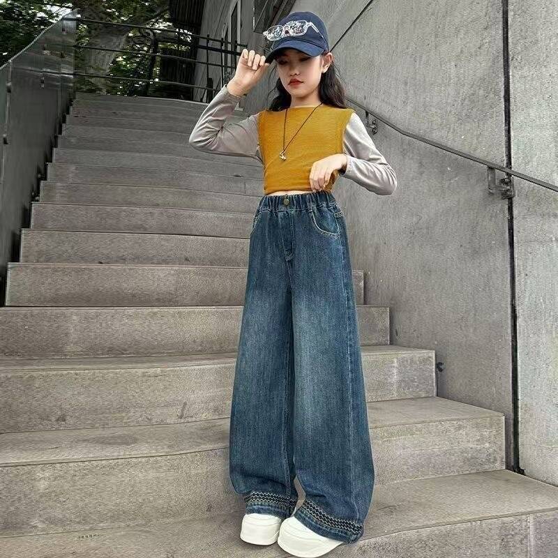 女童牛仔裤2026新款春秋洋气时髦宽松阔腿裤子秋季儿童长裤中大童
