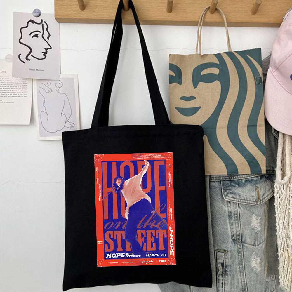 j-hope复古杂志海报封面手提包女 逛街购物拉链装书补习袋 郑号锡