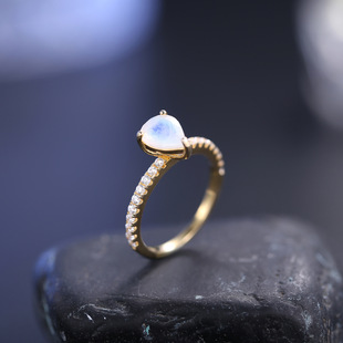 Ins Water Drop 9/10/14/18K Gold Ring Inlaid with Natural Cream Blue Moonstone Simple Accessible Luxury Gold Ring