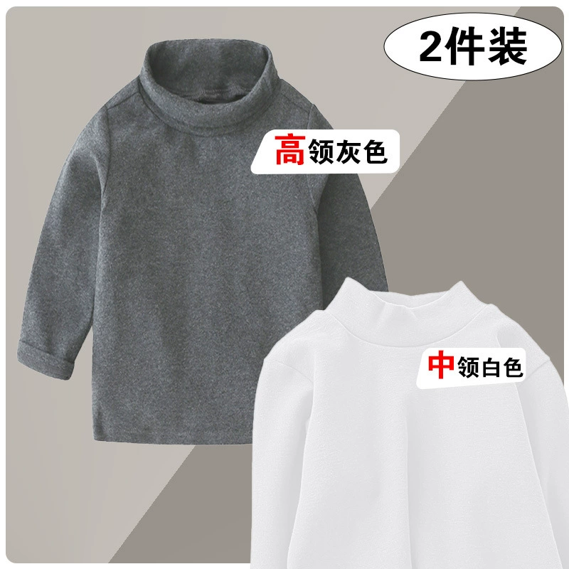 Children's Demi-Season T‑Shirt, Body‑Friendly Cotton, Long Sleeve, High Collar, Korean Style