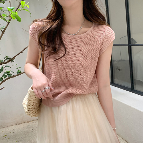 Knit Striped Tank Top for Women, Underwear for 2025 Summer, Loose Sleeveless T-shirt, Wearable Small Sleeve Top