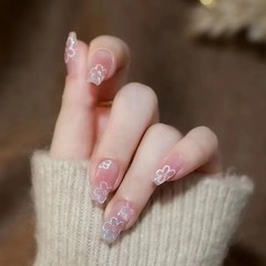 B405梅花朵朵腮紅穿戴甲梯形甲假指甲可拆卸新款廠家直銷一件代發