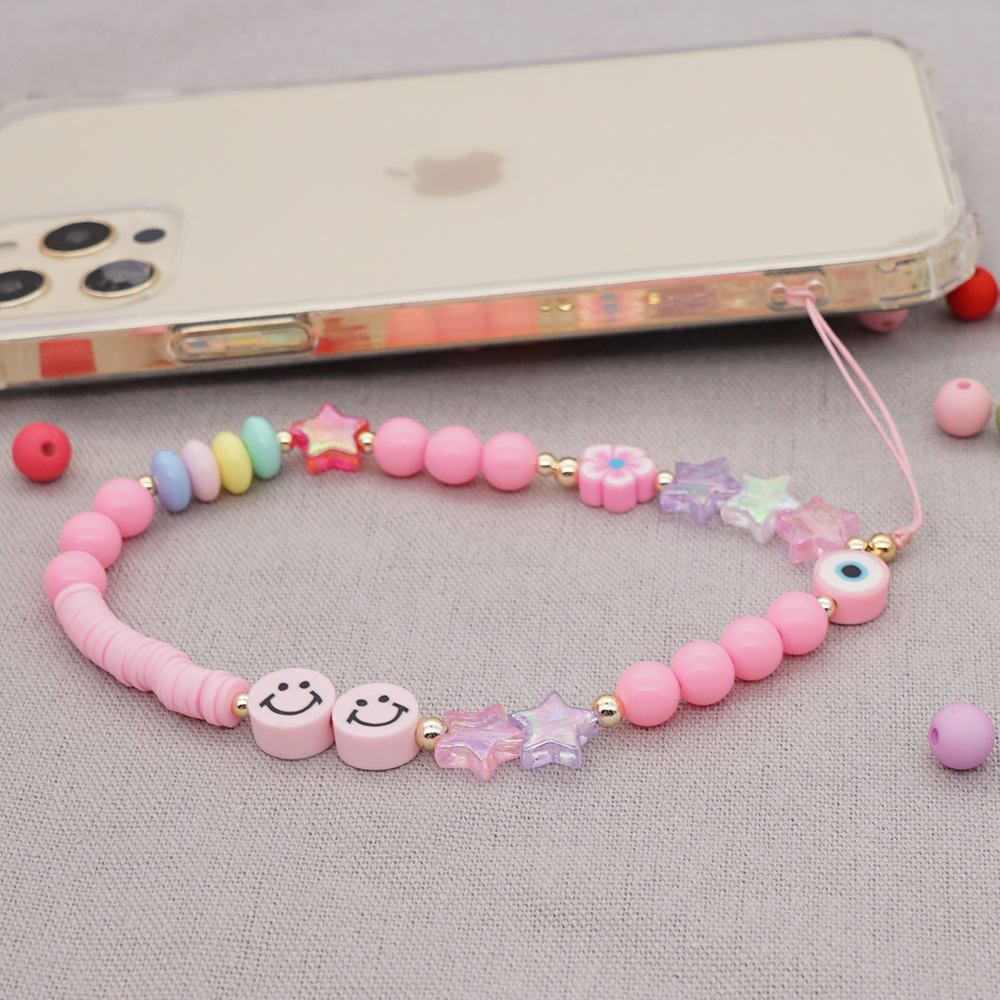 ethnic bohemian pink smiley mobile phone chainpicture2