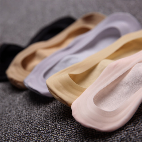 Women's Sheer Ice Silk Slipper Socks with Silicone Non-Slip Ankle-High Invisible Cotton Sole Lace-Up Summer Thin Socks for Girls