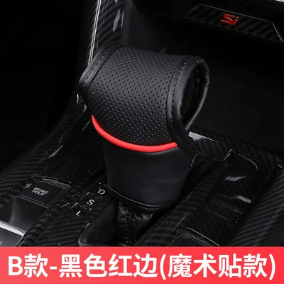 gear handle cover car breathable: Sürətlər qutusu və əl tormozu başlıqları - standard-b-t-type-velcro-black-red-edge