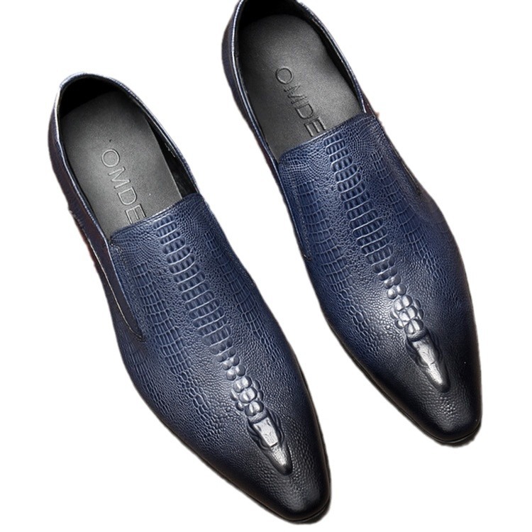 Zapatos de cuero transpirables con diseño de cocodrilo, zapatos formales de negocios para hombre, zapatos de cuero sin cordones de estilo británico de verano para novio image 7