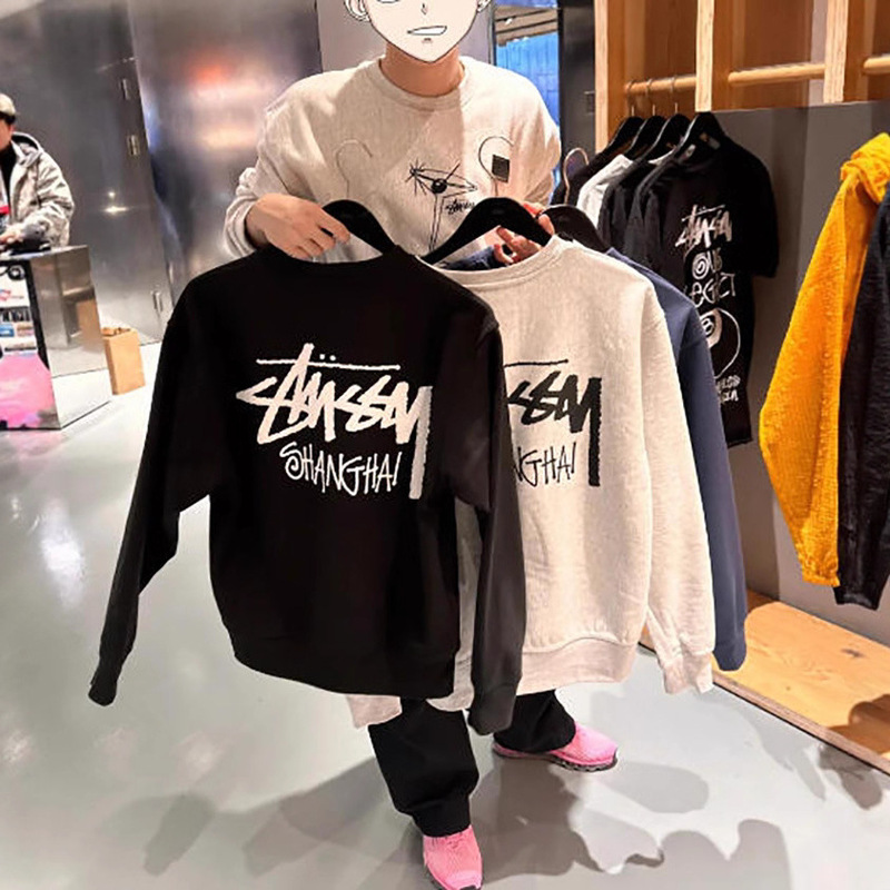 American Trendy City Limited Early Autumn New Fashion Versatile Terry Fleece Crew Neck Sweatshirt for Men and Women Couples Stu