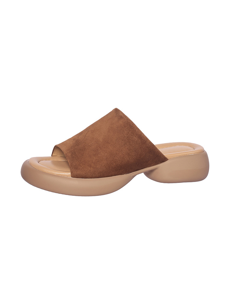 Dép sandal nữ quai ngang đế dày gót 5 cm, mềm êm, đi biển hè — xanh lam, nâu sẫm chi tiết 17
