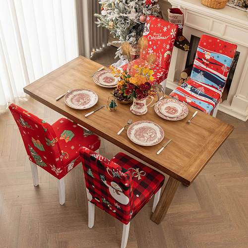 Cross-border Christmas chair covers New decorative dining chair covers Holiday decorative elastic chair back covers Christmas tablecloth chair covers