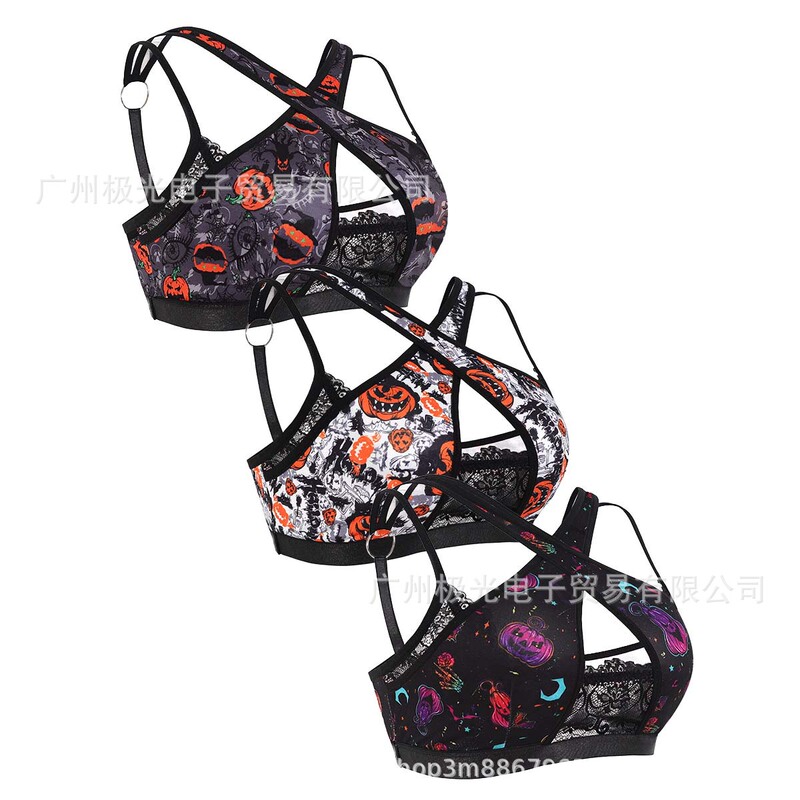 Cross-Border European and American Size Halloween New Women's Bra Foreign Trade Specializes in Lace Sexy and Comfortable Push-Up Beautiful Back Underwear