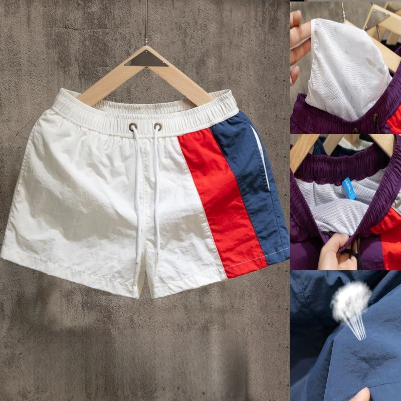 New Casual Summer Men's Slimming Beach Shorts Color-Block Sports Running Lining Shorts Quick-Dry Swimming Trunks