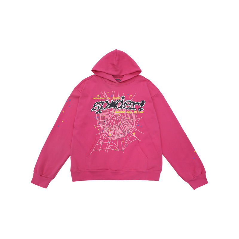 外国貿易Sp1derヒップホップ歌手と同じスタイルのフォームレター555カップル用フード付きパーカーPinkスウェットシャツ|undefined